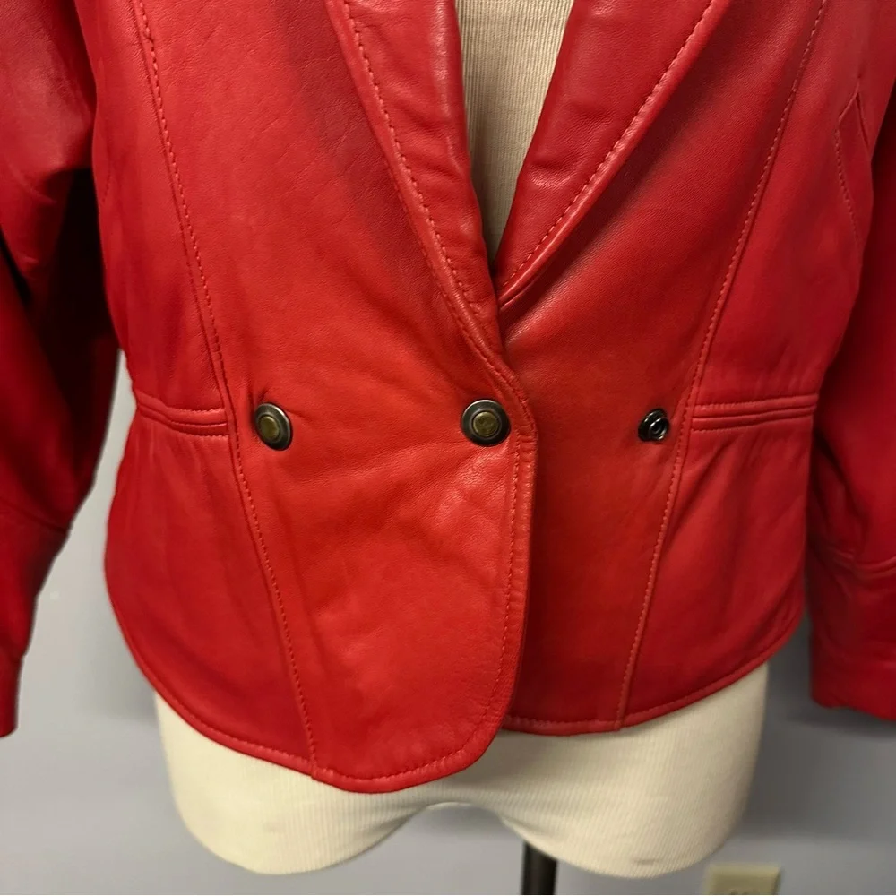 Vintage Red Soft Leather Jacket Women's 1980s 1990s Festive Western Boho Preppy - Picture 12 of 16